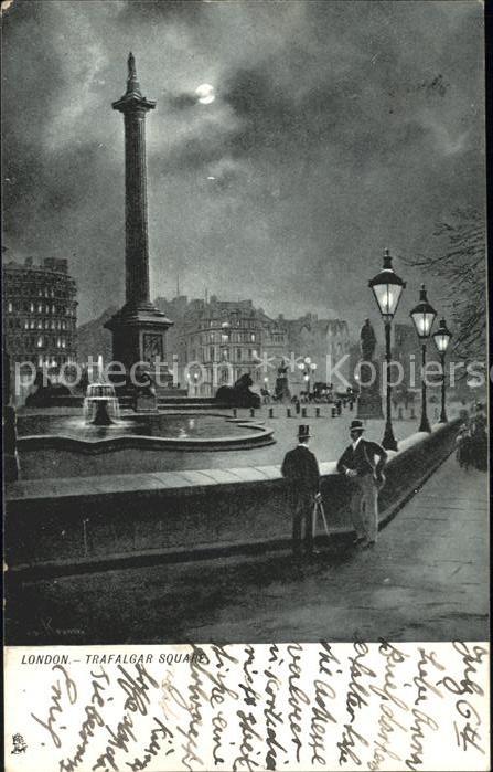London Trafalgar Square Fountain Nelsons Column by night