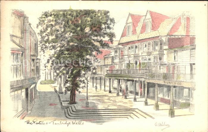 Tunbridge Wells The Pantiles Pencil Sketch Kuenstlerkarte