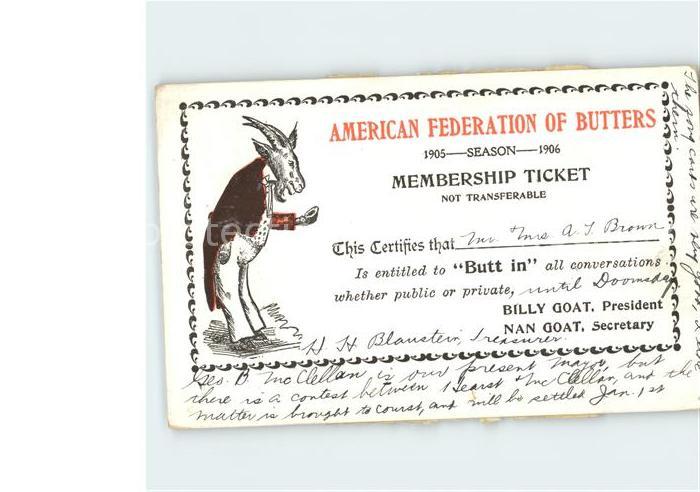 Ziege American Federation of Butters Membership Ticket