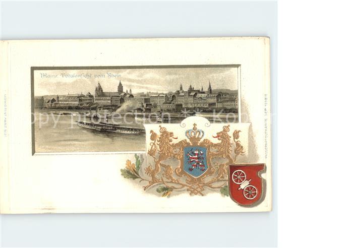 Dampfer Binnenschifffahrt Mainz Wappen Litho
