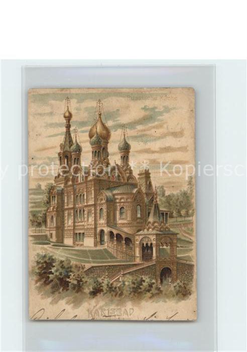 Russische Kirche Kapelle Karlsbad Litho