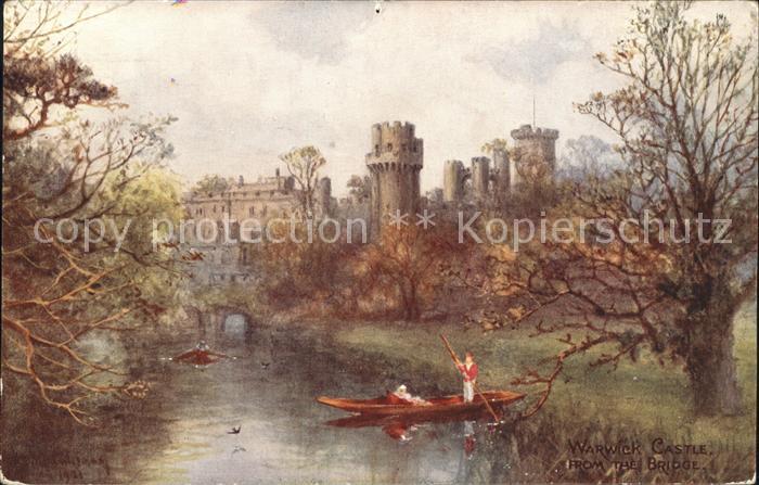 Warwick Castle from the Bridge Colour Drawing by W. Quatremain Kuenstlerkarte