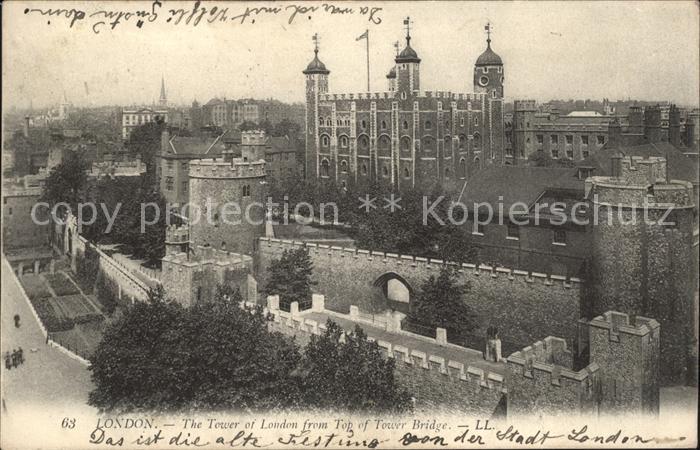London Tower of London from Top of Tower Bridge