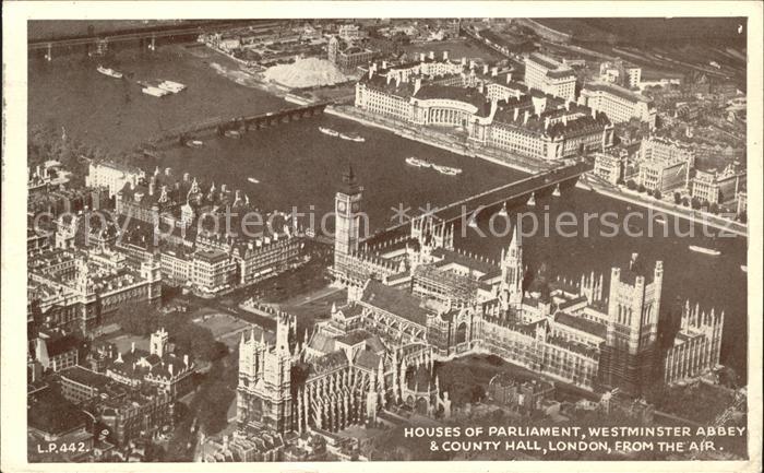 London Houses of Parliament Westminster Abbey County Hall aerial view