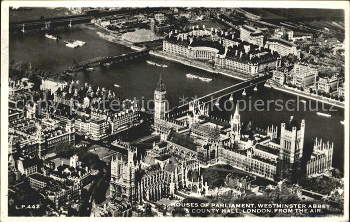 London Houses of Parliament Westminster Abbey County Hall aerial view