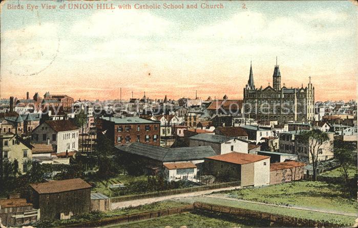 Union Hill Illinois Birdseye view with Catholic School and Church