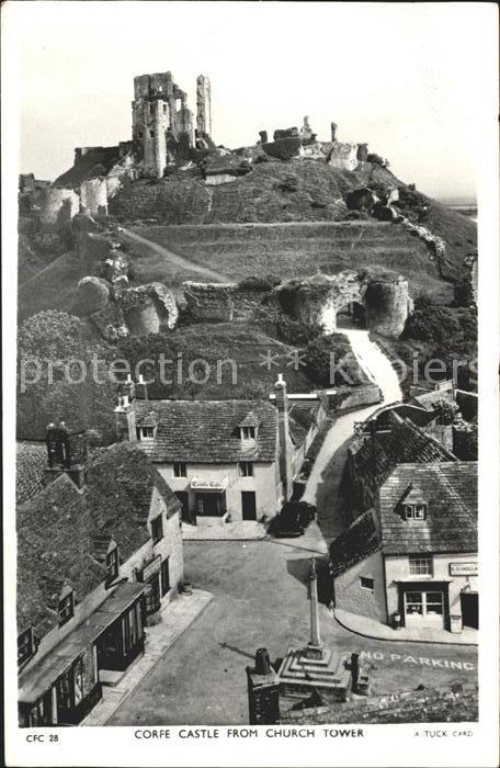 Corfe Dorset Castle view from Church Tower Tuck's Post Card