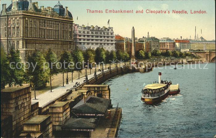 London Thames Embankment and Cleopatra's Needle Ferry Boat