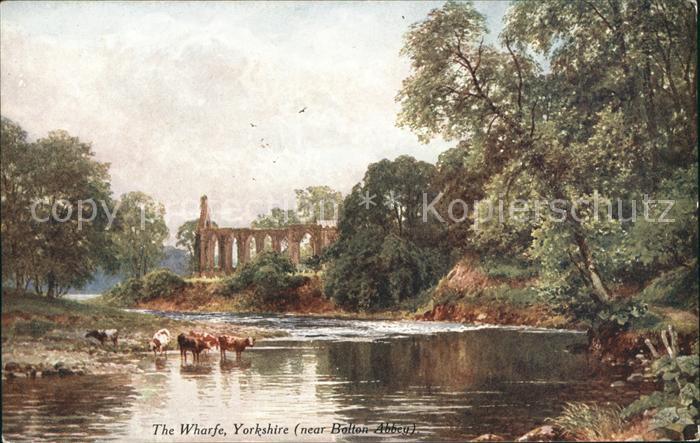Wharfedale River Wharfe near Bolton Abbey Ruins Kuenstlerkarte