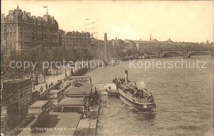 London Thames Embankment and Cleopatra's Needle Steamer Bridge
