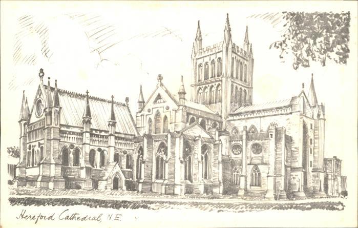 Hereford Cathedral Pencil Sketch Kuenstlerkarte