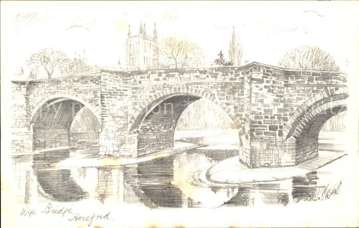 Hereford Wye Bridge Pencil Sketch Kuenstlerkarte