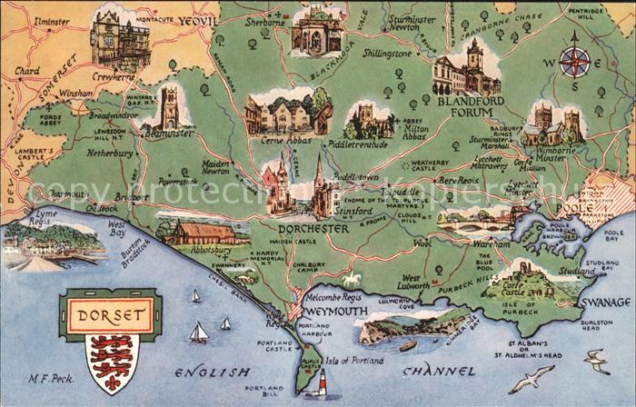 Weymouth Dorset Map of Dorset County Wappen Landkarte