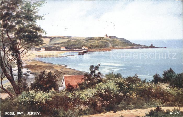 Rozel Bay Panorama Beach Water Colour by Trick Kuenstlerkarte