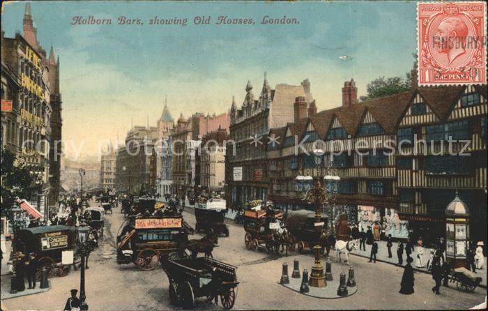 London Holborn Bars Old Houses Pferdekutschen Stempel auf AK