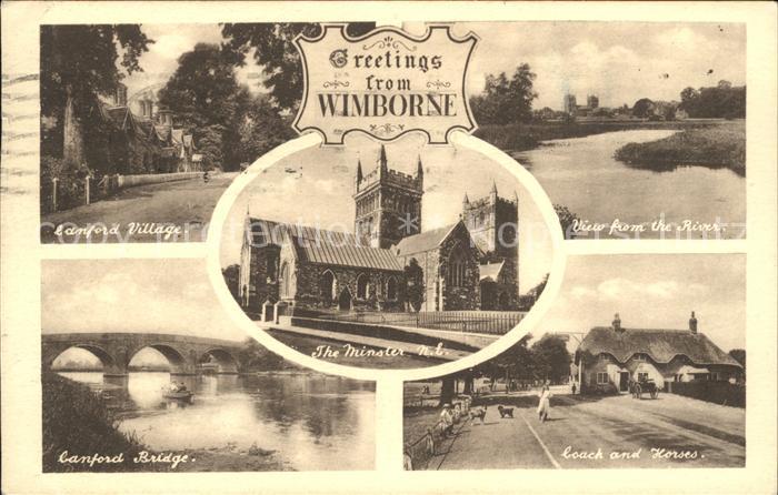 Wimborne Minster Lanford Village River Bridge Horses Minster