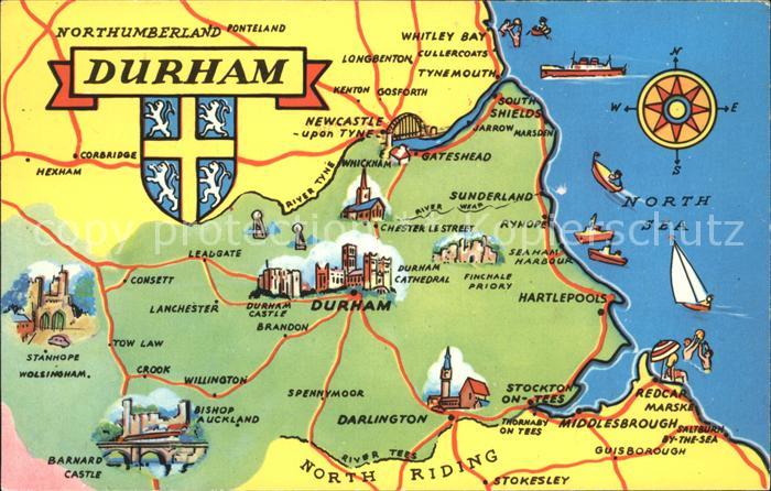 Durham UK Map of Durham County Wappen Landkarte