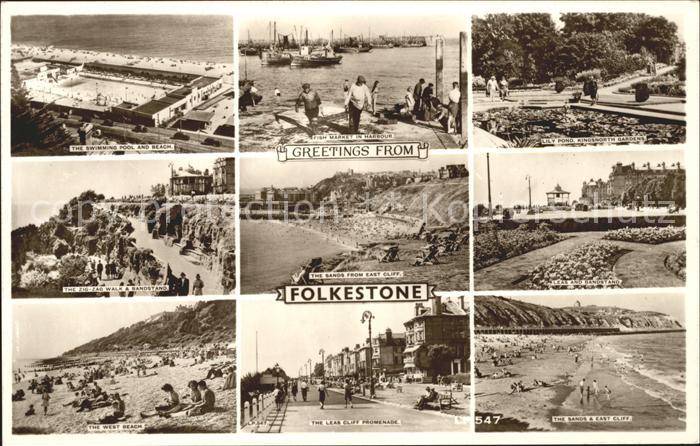 Folkestone Swimming Pool Beach Fish Market Harbour Lily Pond Gardens Leas Bandst