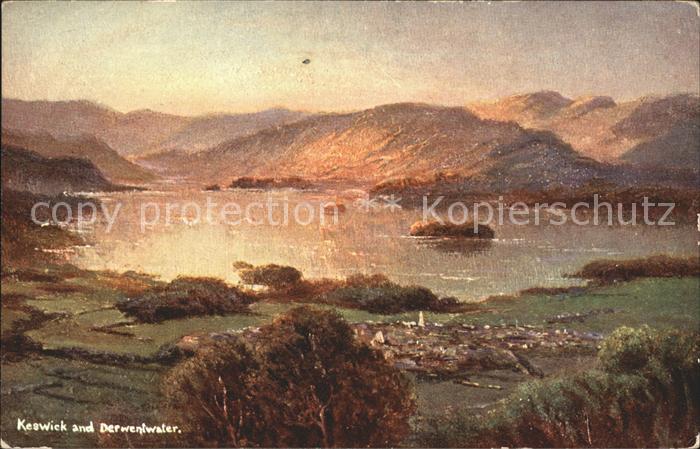 Keswick and Derwentwater Panorama English Lake Series No. 5425 Kuenstlerkarte