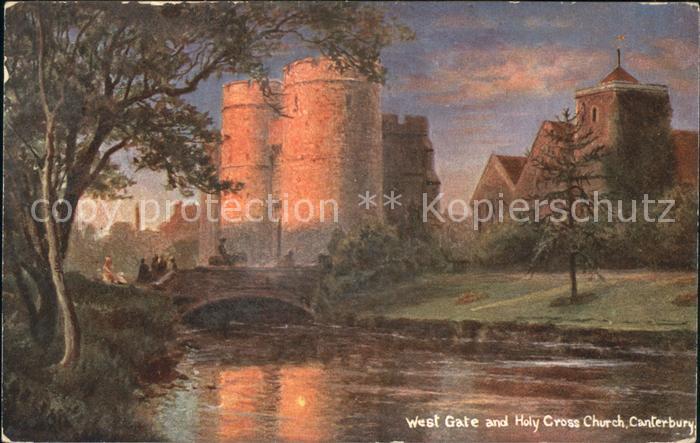 Canterbury Kent West Gate and Holy Cross Church Series No. 5456 Kuenstlerkarte