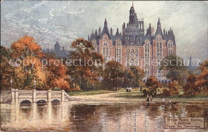 London Hyde Park Hotel from the Serpentine Kuenstlerkarte