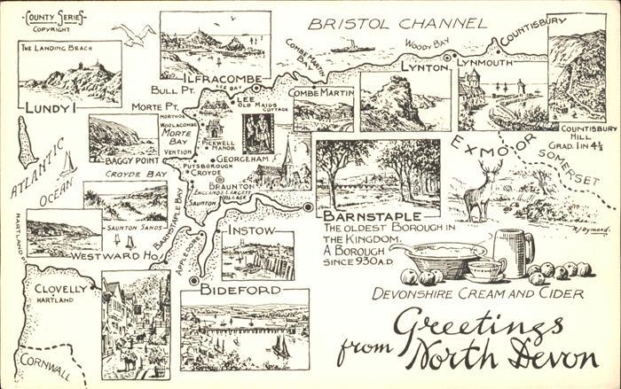 North Devon Attractions of the Disctrict Bristol Channel Illustration