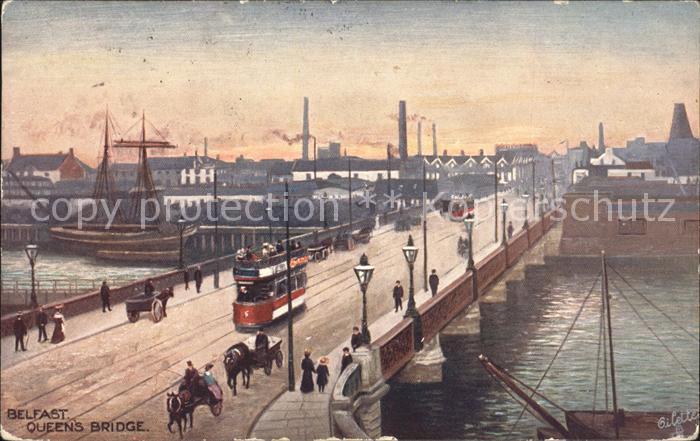 Verlag Tucks Oilette Nr. 7637 Queen's Bridge Belfast Strassenbah