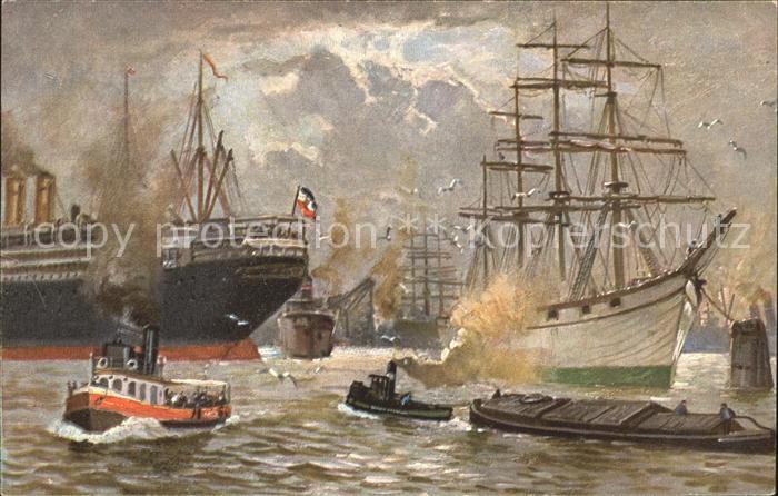 Segelschiffe Ozeandampfer Kuenstlerkarte