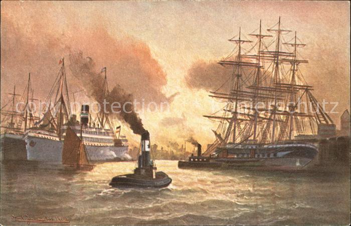 Segelschiffe Dampfer Kuenstlerkarte