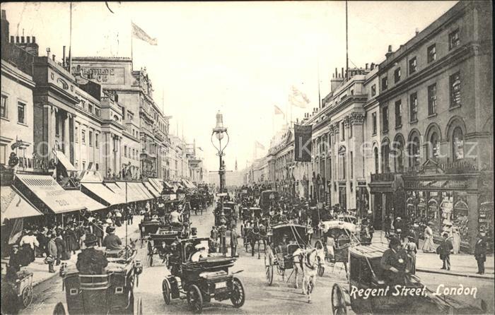 London Regent Street Traffic Automobile Pferdekutsche
