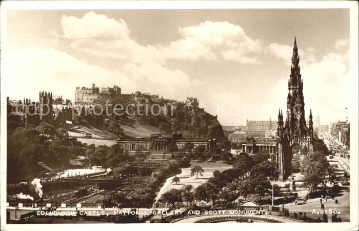 Edinburgh Scotland Castle National Gallery and Scott Monument