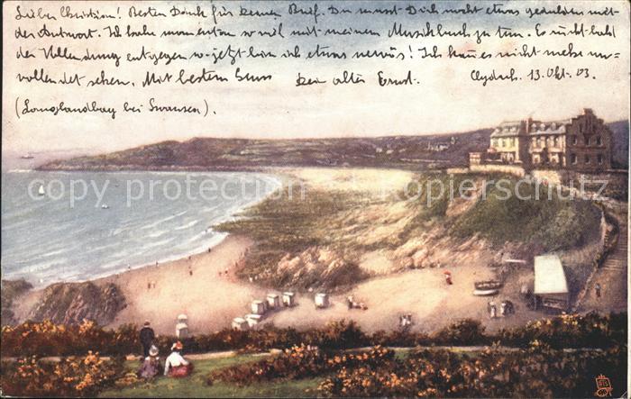 Swansea Langland Bay Tuck Oilette Drawing Kuenstlerkarte