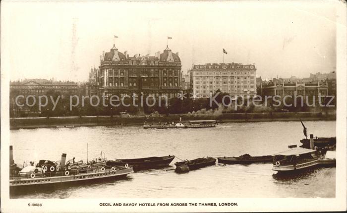 London Cecil and Savoy Hotels from across the Thames Steamer