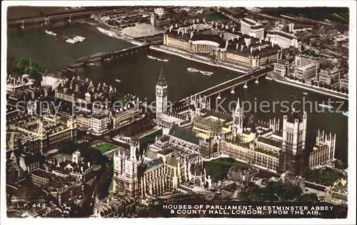 London Houses of Parliament Westminster Abbey County Hall Bridge aerial view