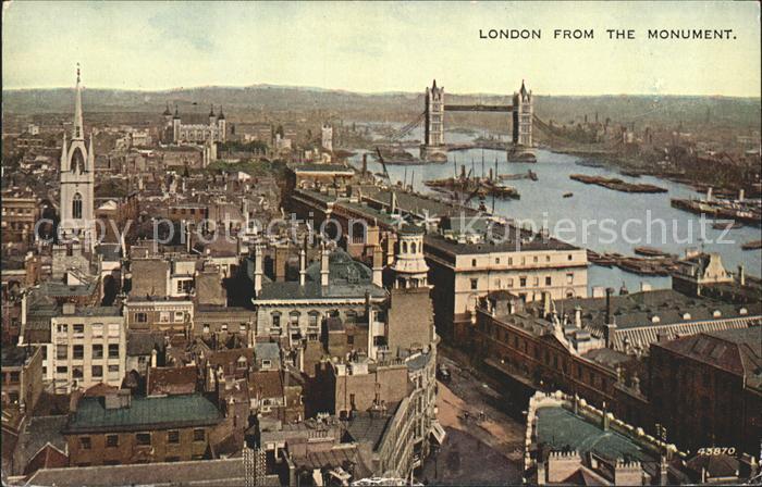 London View from the Monument Tower Bridge Thames Valentine's Post Card