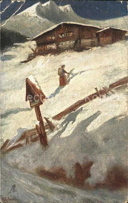 Taunton Deane Cottage in the Mountains in Winter Painting Tuck Oilette Kuenstler