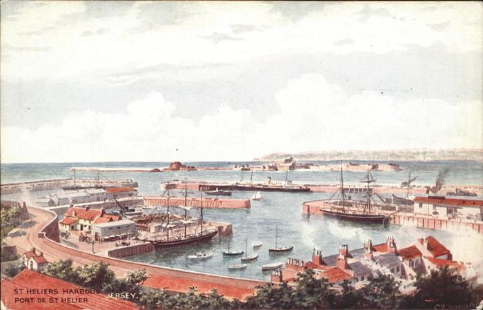 St Helier Jersey Harbour Water Colour Drawing by CT Howard Kuenstlerkarte