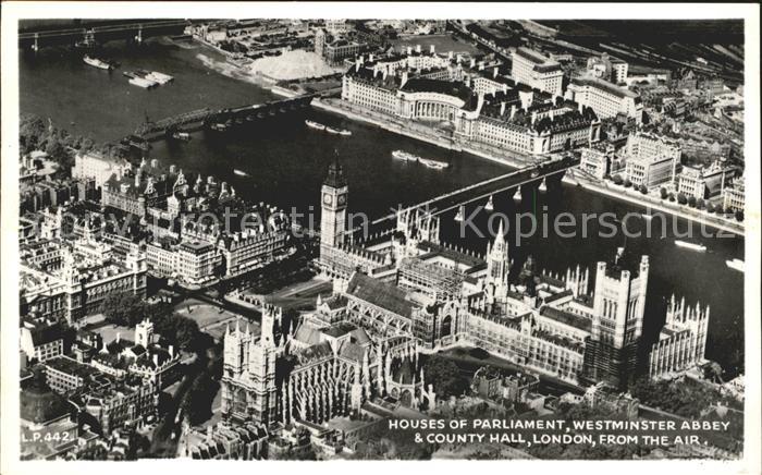 London Houses of Parliament Westminster Abbey County Hall aerial view