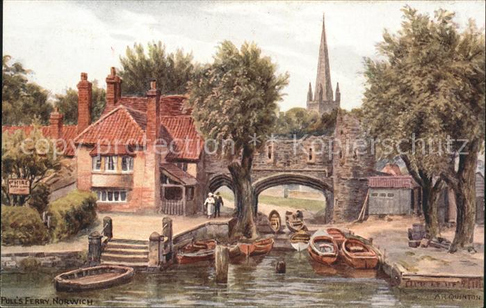 Norwich UK Pulls Ferry Water Colour Drawing Salmon Series