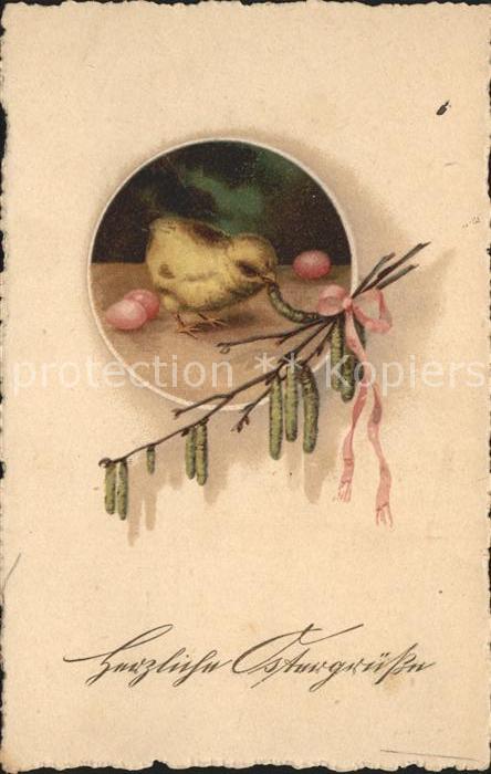 Ostern Easter Paques Küken Weidenkätzchen Ostereier