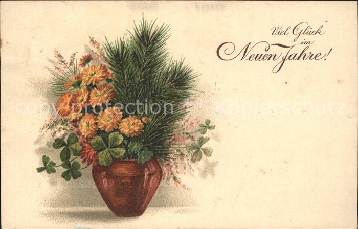 Neujahr Kleeblätter Dahlien Litho Vase