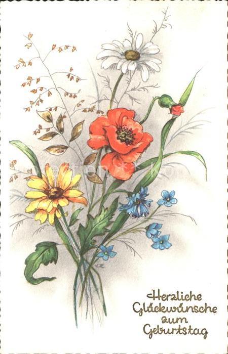 Geburtstag Mohnblume Margeriten Vergissmeinnicht