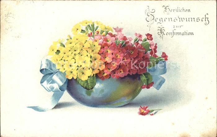 Konfirmation Primeln Vase Litho