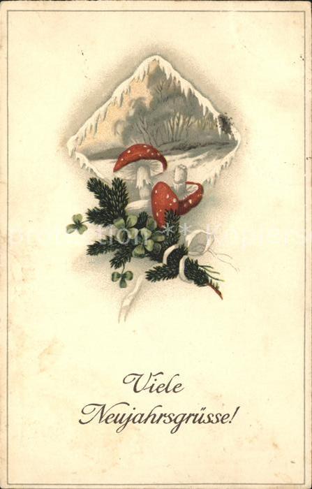 Pilze Kleeblätter Neujahr Litho