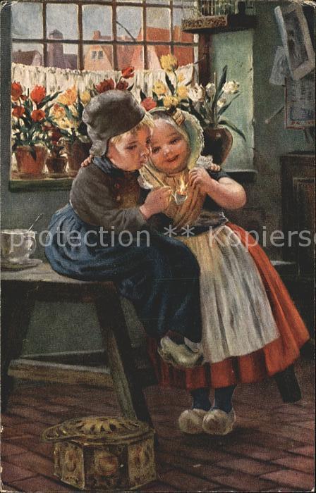 Kinder Hollandtracht Pfeife Blumen