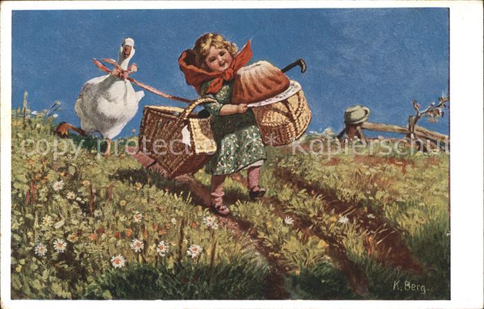 Kinder Child Enfants Gans Kuchen Picknickkorb Künstlerkarte