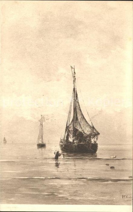 Segelboote Kuenstlerkarte H. W. Mesdag Kalme zee Stille See