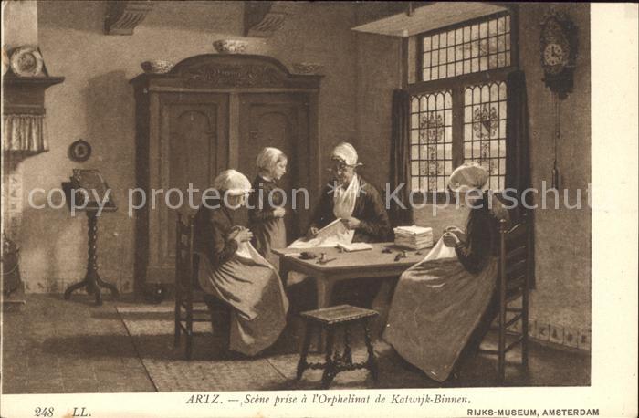 Kuenstlerkarte Artz Orphelinat de Katwijk-Binnen Nr. 248 Handarbeit naehen