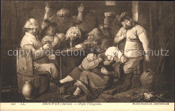Kuenstlerkarte Adrien Brouwer Orgie Villageoise Nr. 29