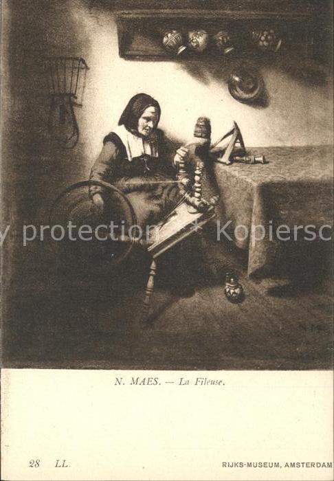 Kuenstlerkarte N. Maes La Fileuse Nr. 28 Spinnerin Spi